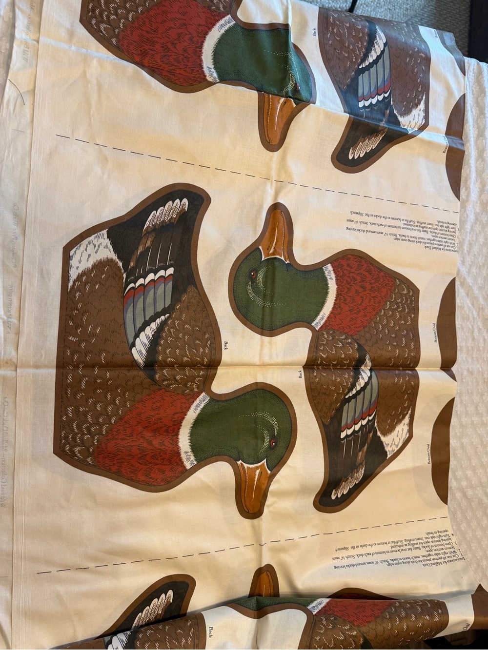 Decorative Mallard Duck Pillow Cover Fabric Panel - Green, Brown, Red new